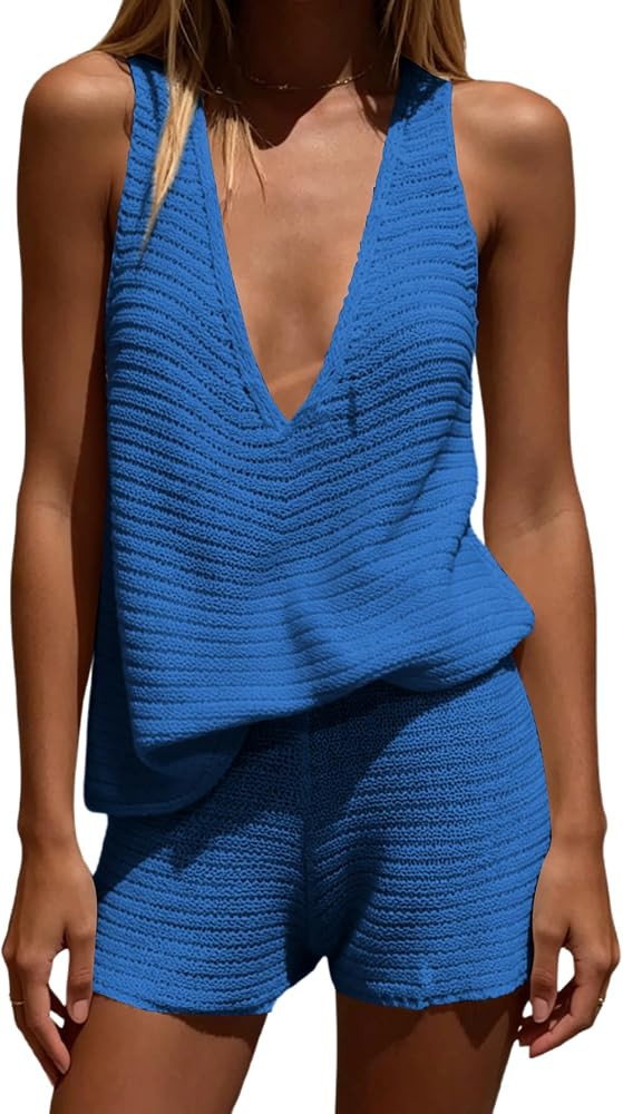MakeMeChic Women's 2 Piece Sets Tank Tops Shorts Set Beach Cover Ups | Amazon (US)