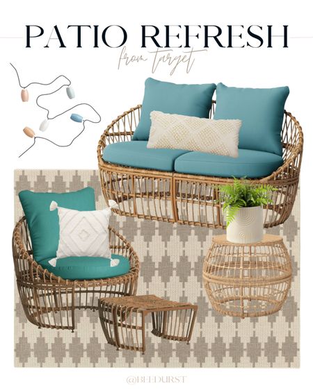A boho patio refresh from Target! Target patio finds, Target patio furniture, wicker patio furniture, boho patio furniture, neutral patio rug, neutral outdoor rug, wicker coffee table, outdoor coffee table, patio lights, boho patio lights, lantern patio lights, outdoor pillows, neutral patio idea, boho patio idea, boho patio decor 

#LTKstyletip #LTKSeasonal #LTKhome