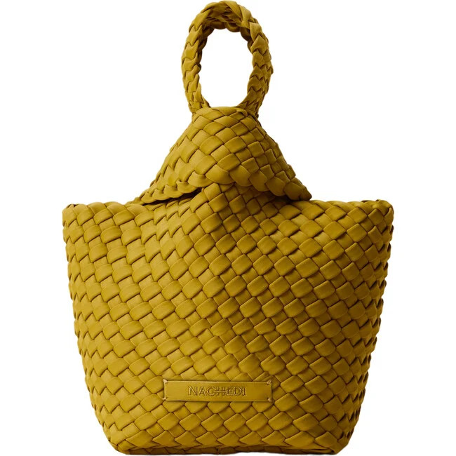 Naghedi NYC | Women's Kyoto Hand-Woven Neoprene Elbow Loop Clutch Bag, Chartreuse (Gold, One Size) | Maisonette | Maisonette