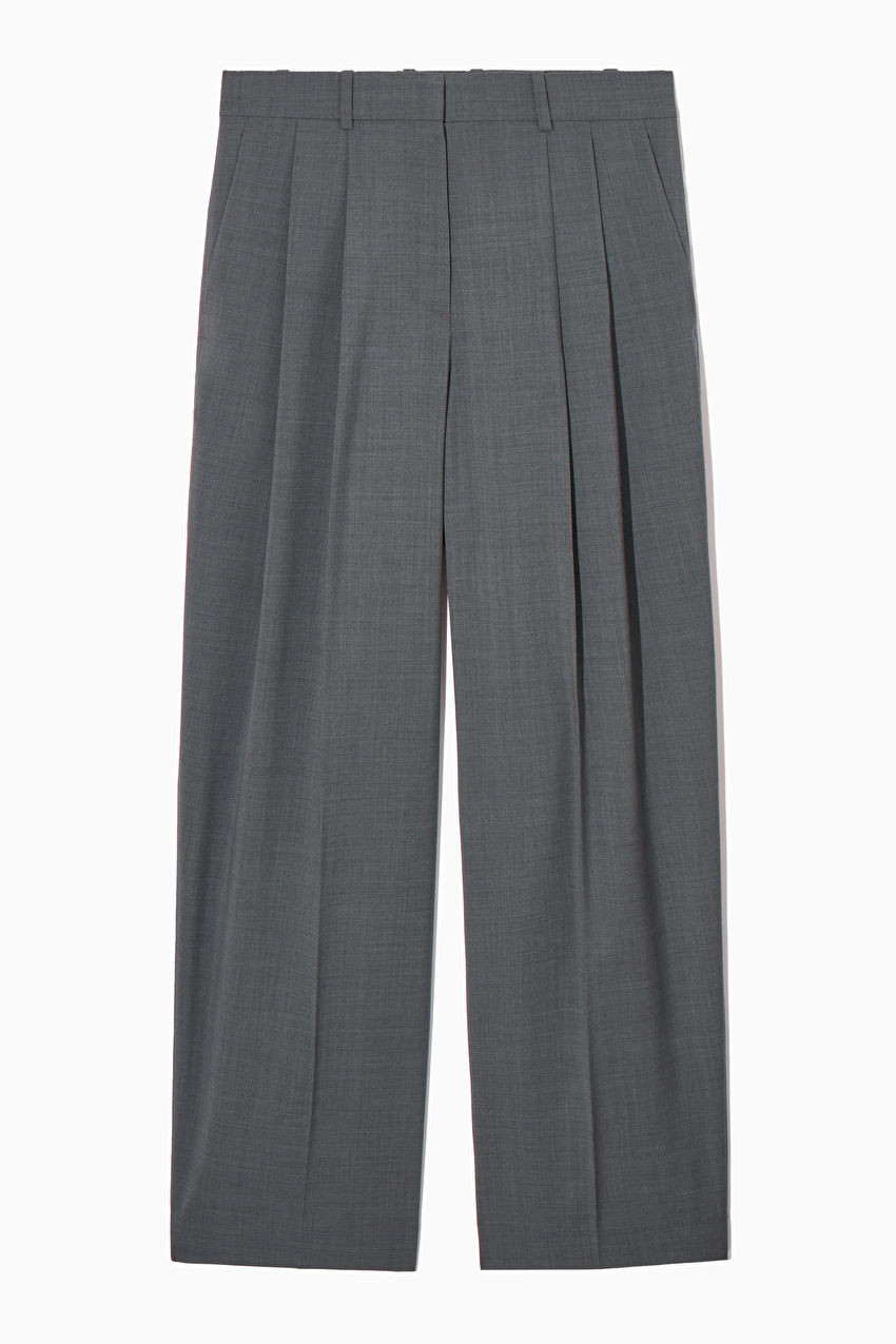 WIDE-LEG TAILORED WOOL PANTS - GRAY MÉLANGE - Trousers - COS | COS (US)