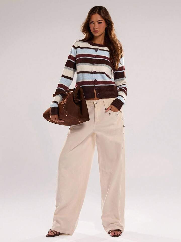 SHEIN BAE Striped Knit Cardigan,Fall Clothes For Women,Halloween,Winter Clothes For Women,Going O... | SHEIN