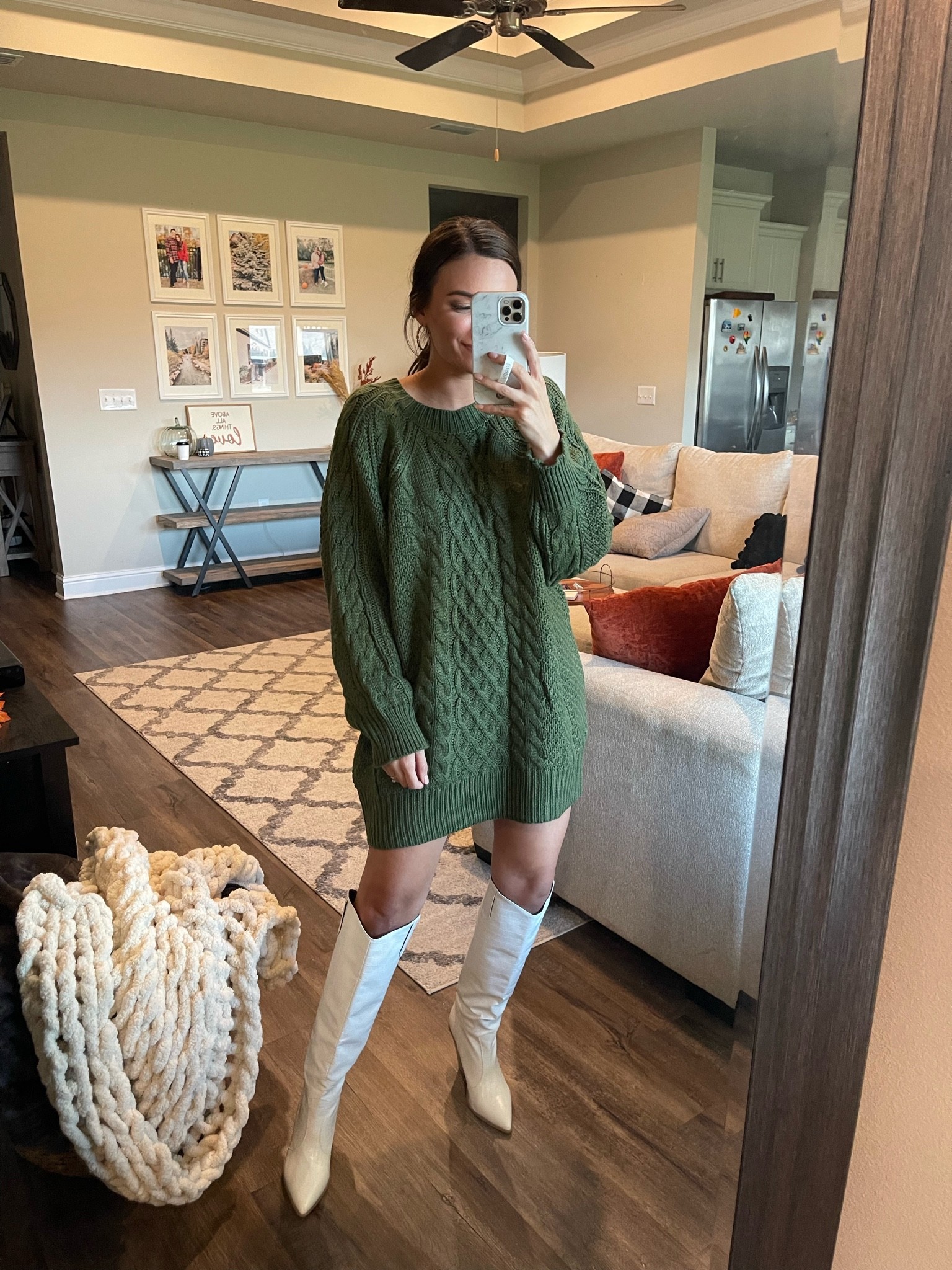 fall outfit / fall fashion / boots / sweater dress / white cowboy boots / maternity / bump outfit / casual / seasonal outfit / family photo

#LTKSeasonal #LTKstyletip #LTKbump