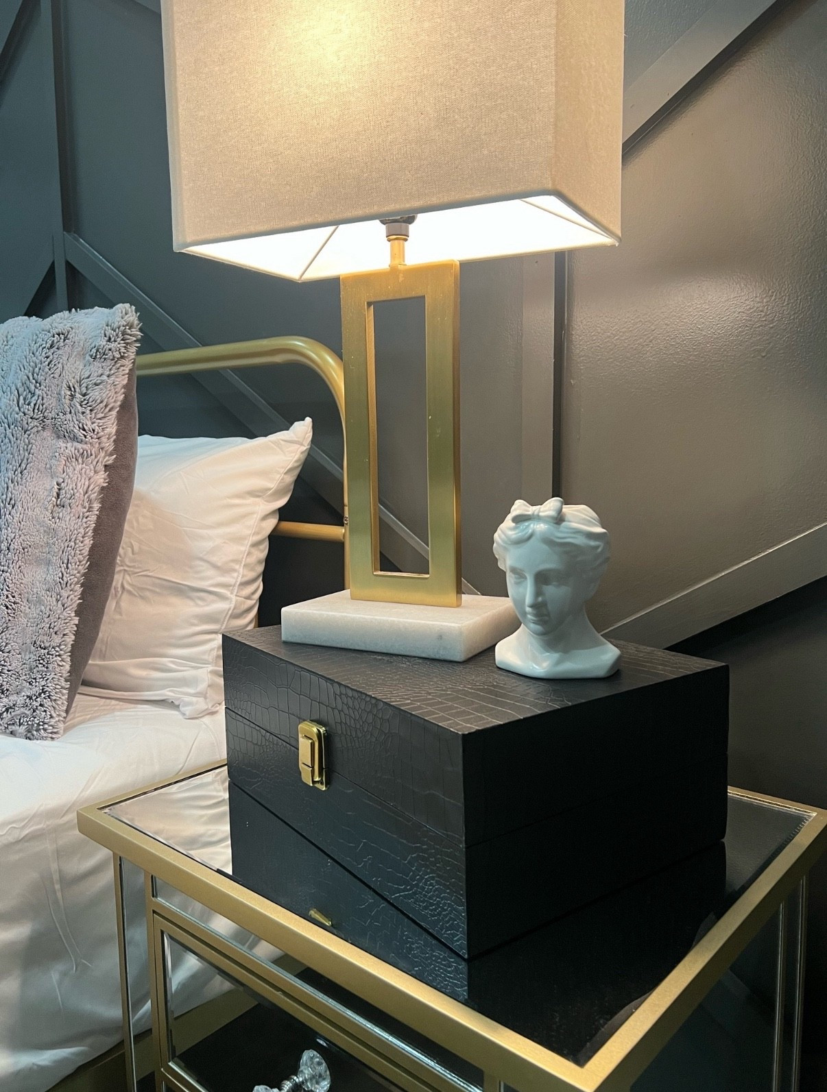 Moody Bedroom Decor

#mirrornightstand #glassnightstand #goldheadboard #goldbedframe #blackbox #decorativebix #decorativeboxes #goldlamp #tablelamp #decor #homeinterior #housedecor

Modern moody bedroom with black wall and gold accent pieces for the perfect guest bedroom decor  

#LTKhome #LTKMostLoved #LTKstyletip

#LTKSaleAlert #LTKFindsUnder100 #LTKHome