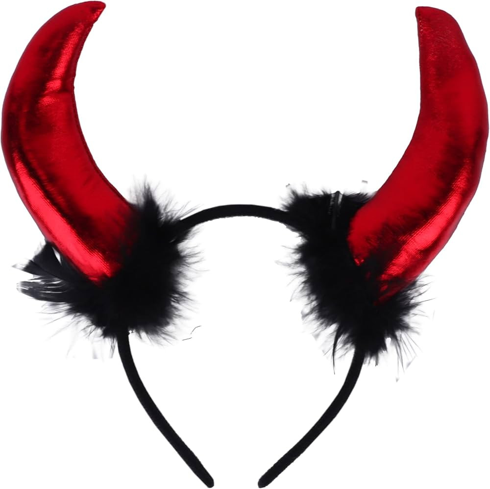 Motique Accessories Red Horn Headband Black Fur Devil Horns Headband Men Women and Kids | Amazon (US)