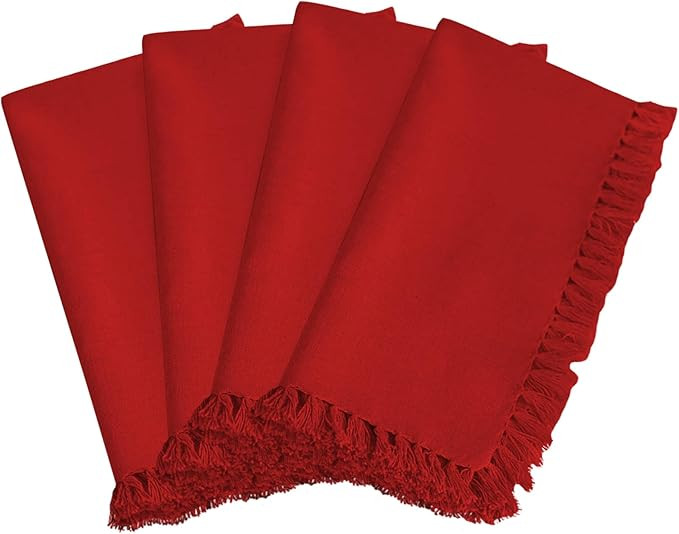 SARO LIFESTYLE 1234 Lizette Collection Fringed Design Festive Dinner Napkins (Set of 4), Red, 20"... | Amazon (US)