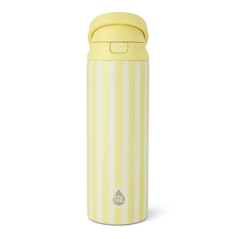 TAL 24oz Stainless Steel 2-in-1 Straw and Chug Water Bottle with Push Lid, Yellow Stripes | Walmart (US)