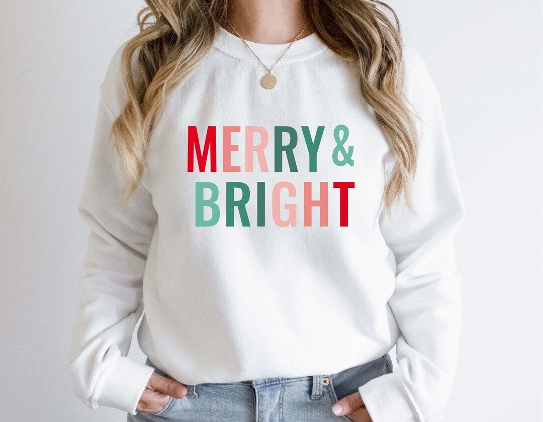 Merry Christmas Sweatshirt for Women Merry & Bright Sweater - Etsy | Etsy (US)