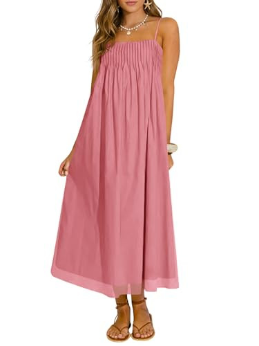 Wenrine Women's Summer Boho Maxi Dresses Spaghetti Straps Chiffon Sundress | Amazon (US)