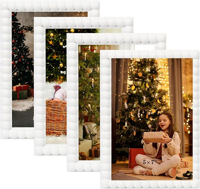 5x7 Picture Frame Set of 4, White Beaded Photo Frames Display Pictures 5x7 without Mat, Multi Pho... | Amazon (US)
