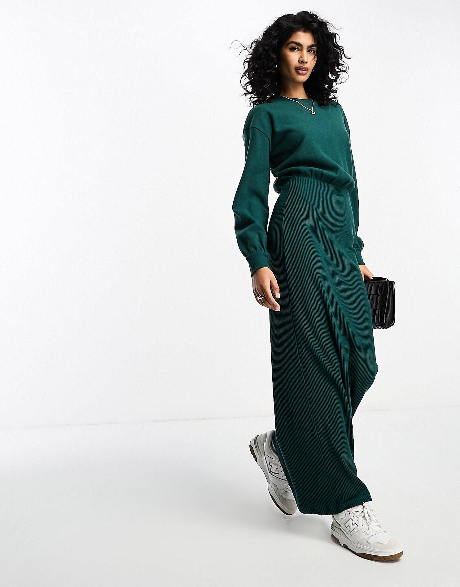 ASOS DESIGN high neck long sleeve maxi dress with blouson body in forest green | ASOS (Global)