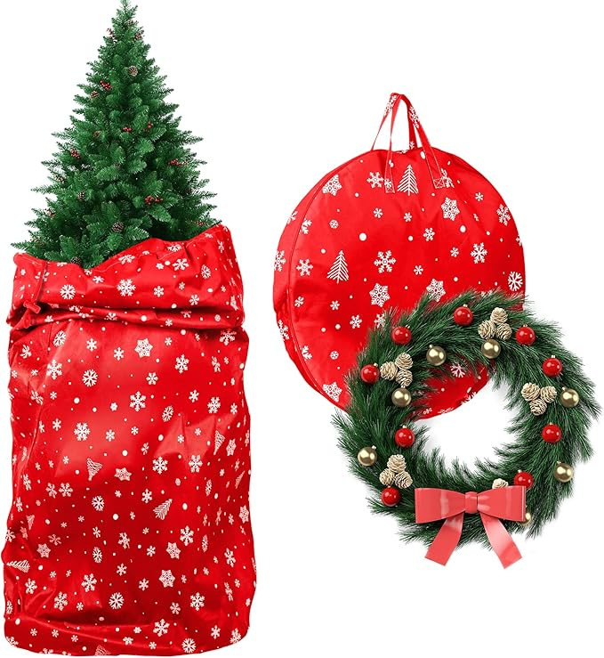 Amazon.com: MIMIND 2 Pack Christmas Tree & Wreath Storage Bag Set, Xmas Tree Storage Bag Wreath C... | Amazon (US)