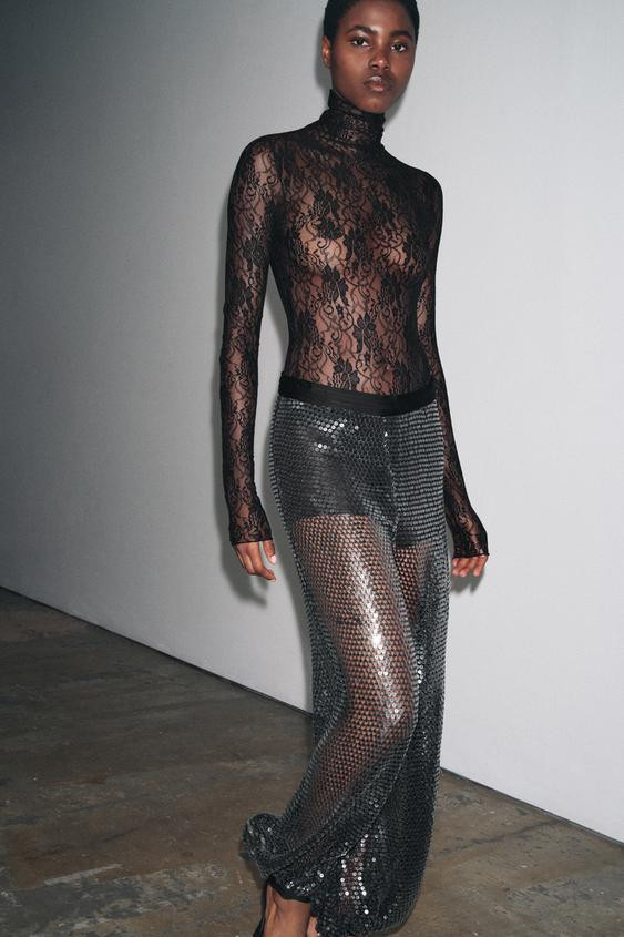 LONG SLEEVE LACE BODYSUIT | Zara US