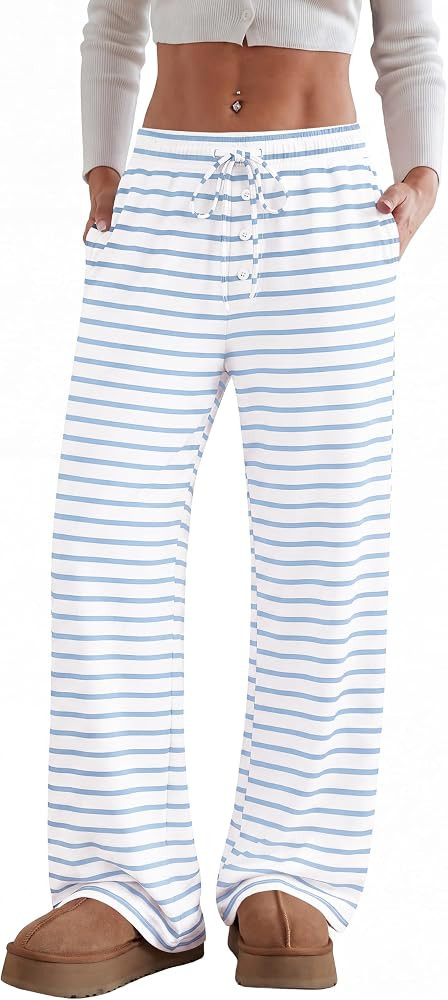 Women's Wide Leg Pajama Lounge Pants with Pockets | Amazon (US)