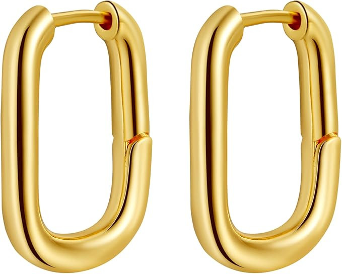 Kyerlyn Dainty Paperclip Huggie Hoop Earrings 14K Gold Plated Chunky Chain Link Earrings Simple C... | Amazon (US)