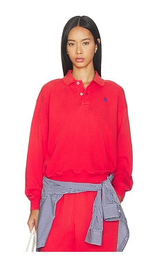 Polo Ralph Lauren Island Fleece Polo Sweatshirt in Bright Hibiscus from Revolve.com | Revolve Clothing (Global)