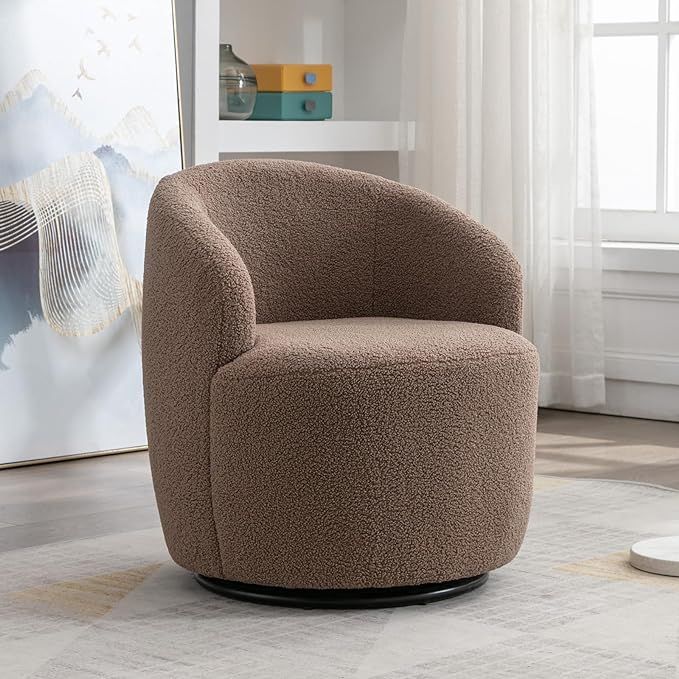 KIVENJAJA Swivel Barrel Chair, Teddy Sherpa Upholstered Modern Round Accent Arm Chairs, Boucle 36... | Amazon (US)
