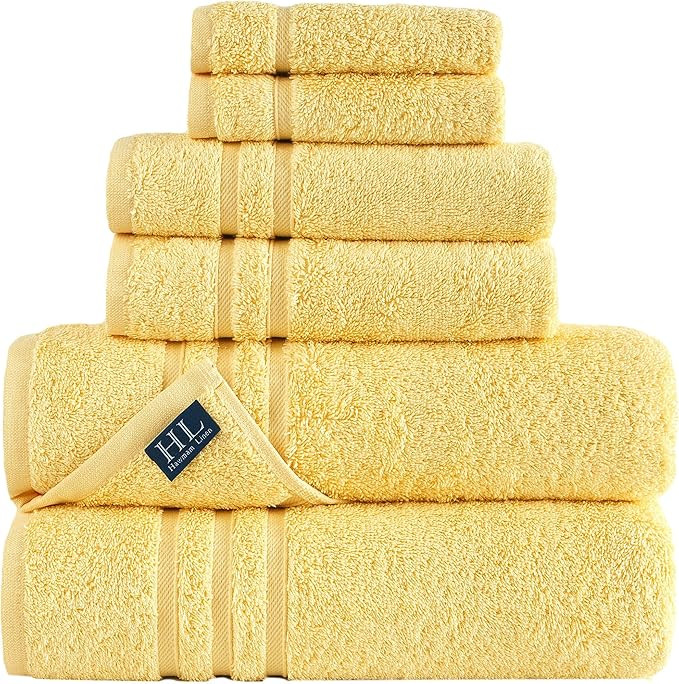 Hawmam Linen Yellow 6 Piece Bath Towels Set for Bathroom Original Turkish Cotton Soft, Absorbent ... | Amazon (US)