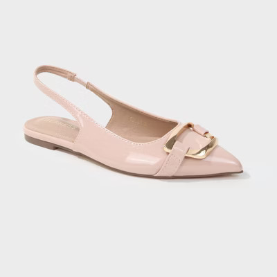 Berness Women's Caeli Patent Slingback Flats with Gold Oversized Buckle Beige 6.5 | Target