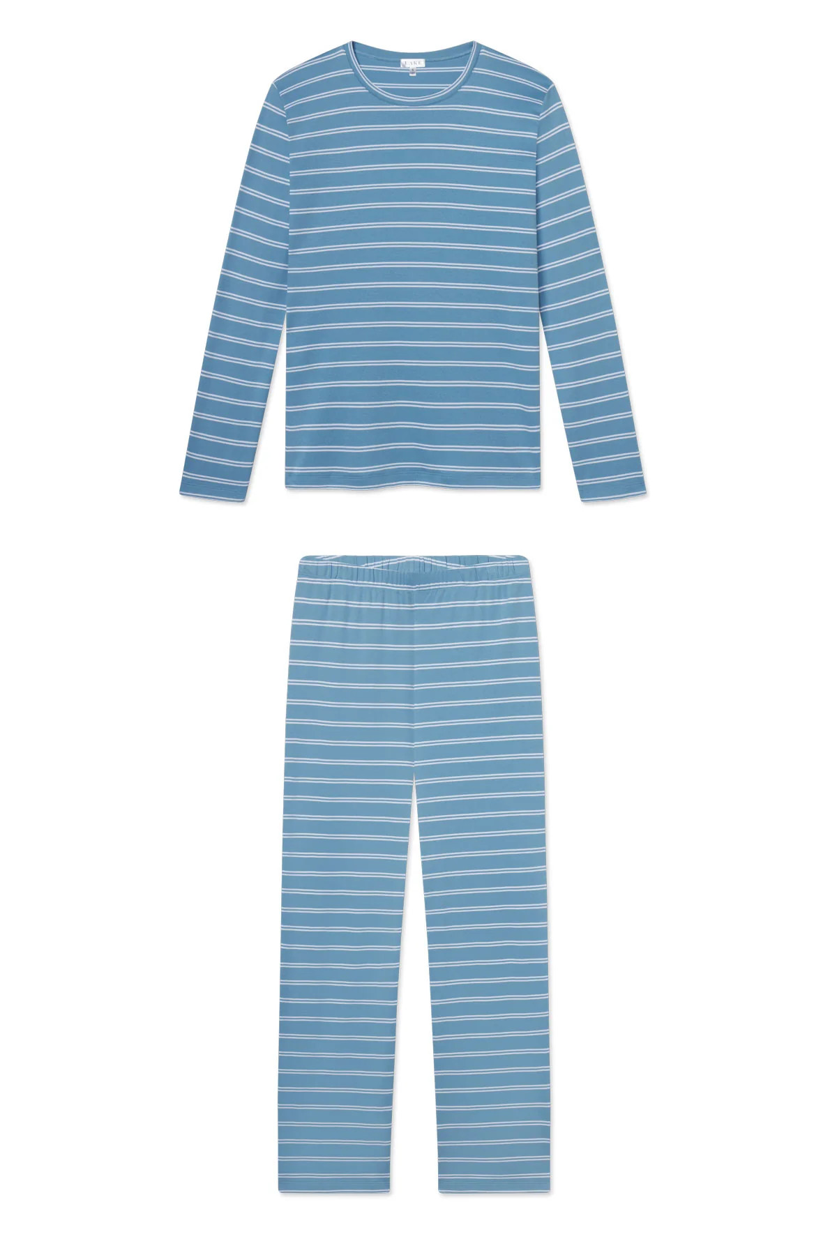 Pima Crew Long-Long Set in Serene Blue Tidal Stripe | Lake Pajamas