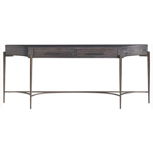 Ella Rustic Dark Brown Oak Wood Top Metal Base 2 Drawer Rectangular Console Table | Kathy Kuo Home