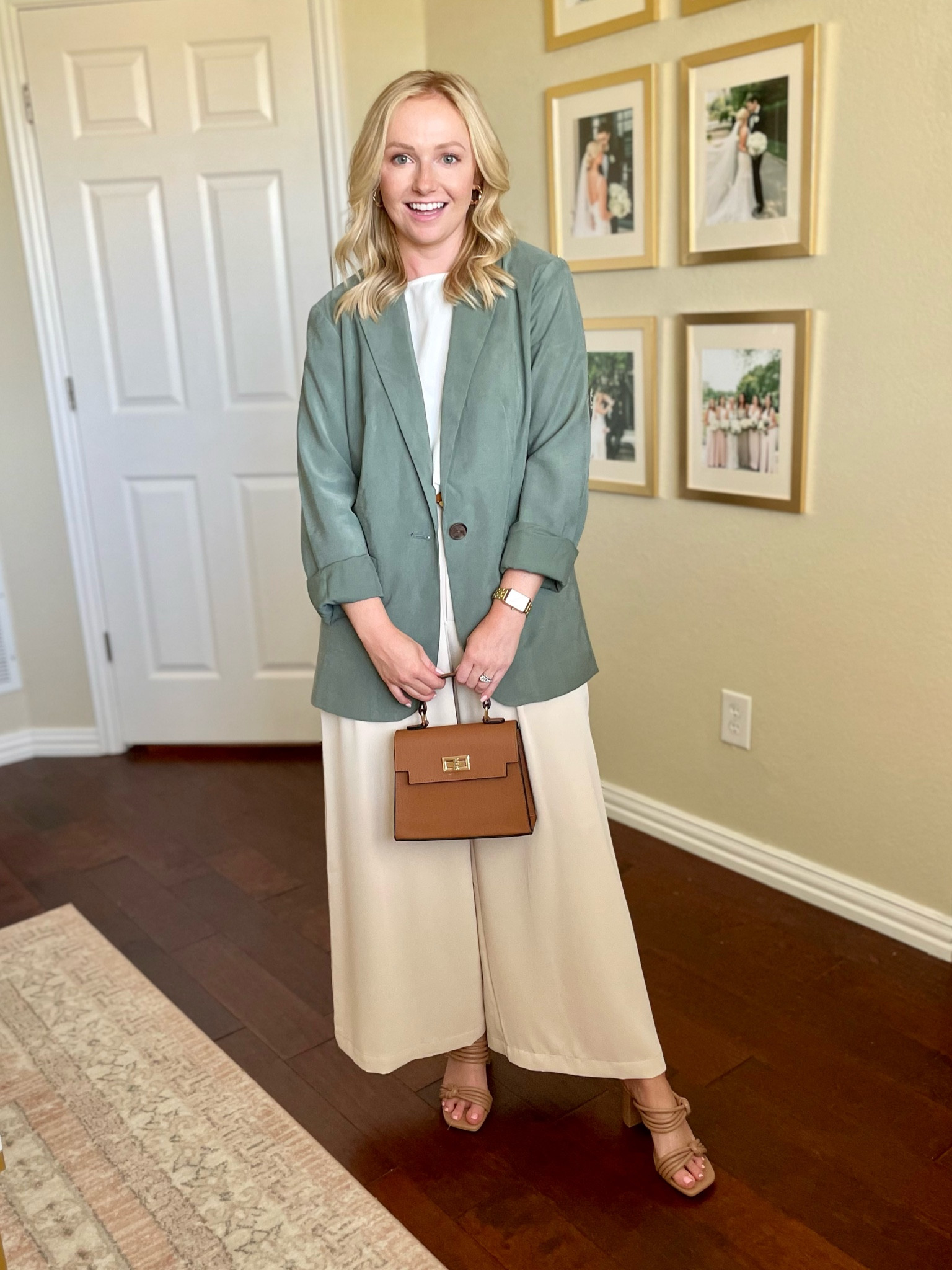 Wearing a S short in pants and XS in blazer | workwear, fall workwear, work pants, trousers, green blazer, blazer outfit, fall blazer 

#LTKSeasonal #LTKworkwear #LTKFind