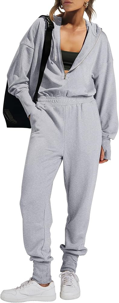 Caracilia Jumpsuits for Women Fall Casual Sweatsuits Long Sleeve Zip Sweatshirts Jogger Sweatpant... | Amazon (US)