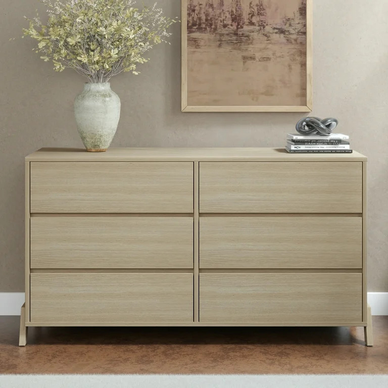 Mainstays Modern 6 Drawer Dresser, Natural Teak - Walmart.com | Walmart (US)