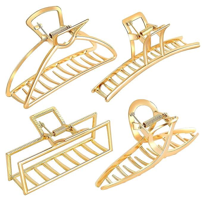 Hair Claw Clips for Women, 4 Pack Gold Claw Clips, Metal Hair Clips, Large Claw Hair Clips, Big H... | Amazon (US)