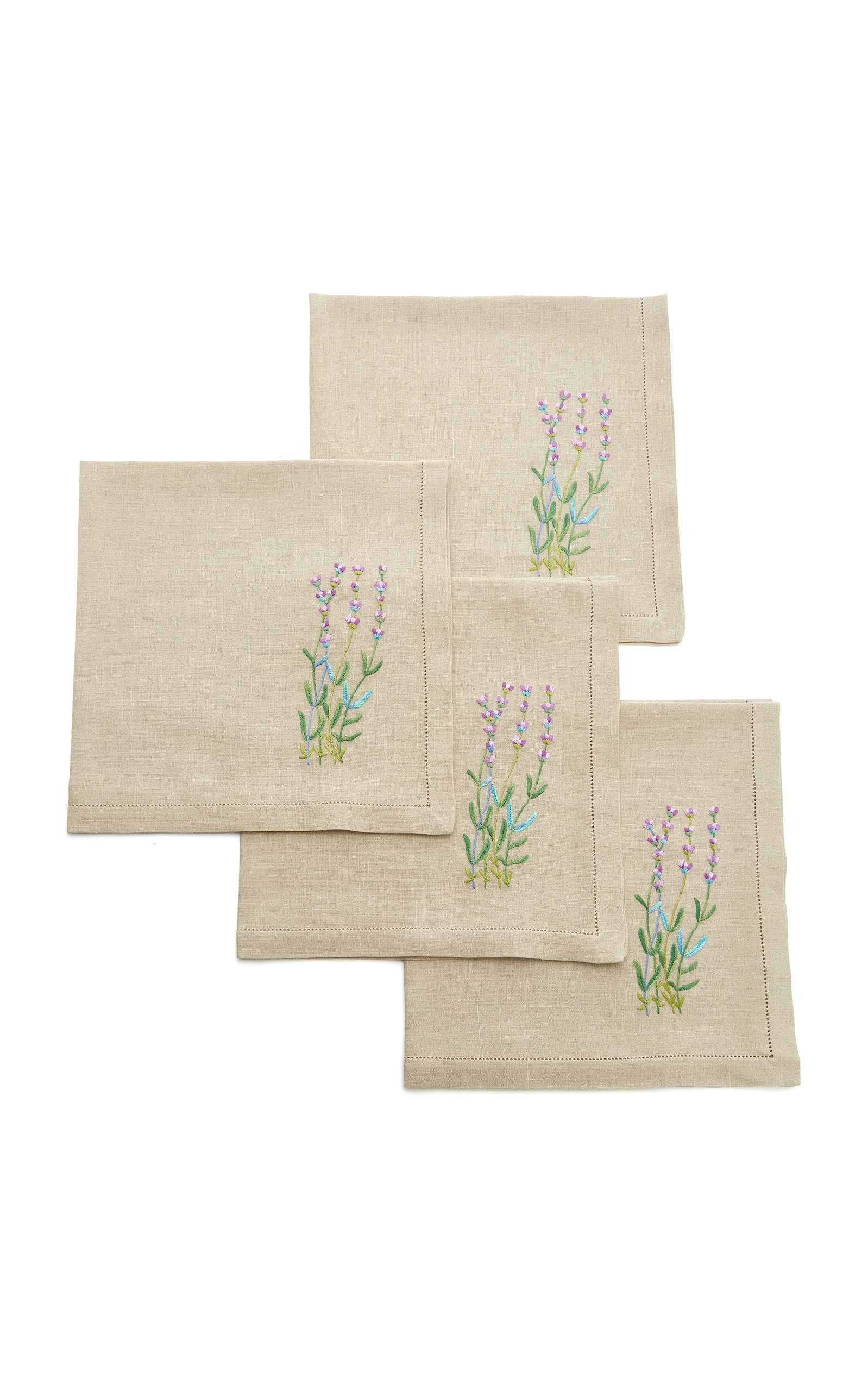 Set-Of-Four Lavender Embroidered Linen Napkins | Moda Operandi Global