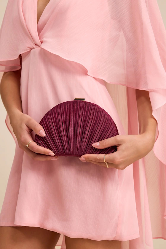 Pleat Perfection Burgundy Satin Pleated Hard Clutch | Lulus