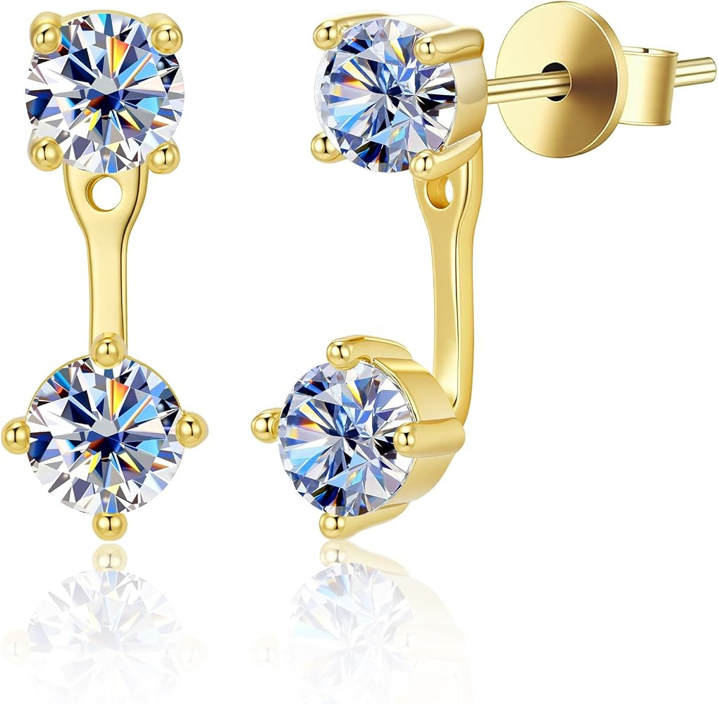 Moissanite Earrings Jacket for Women,Silver Diamond Stud Earrings Hypoallergenic 14k Gold Moissan... | Amazon (US)