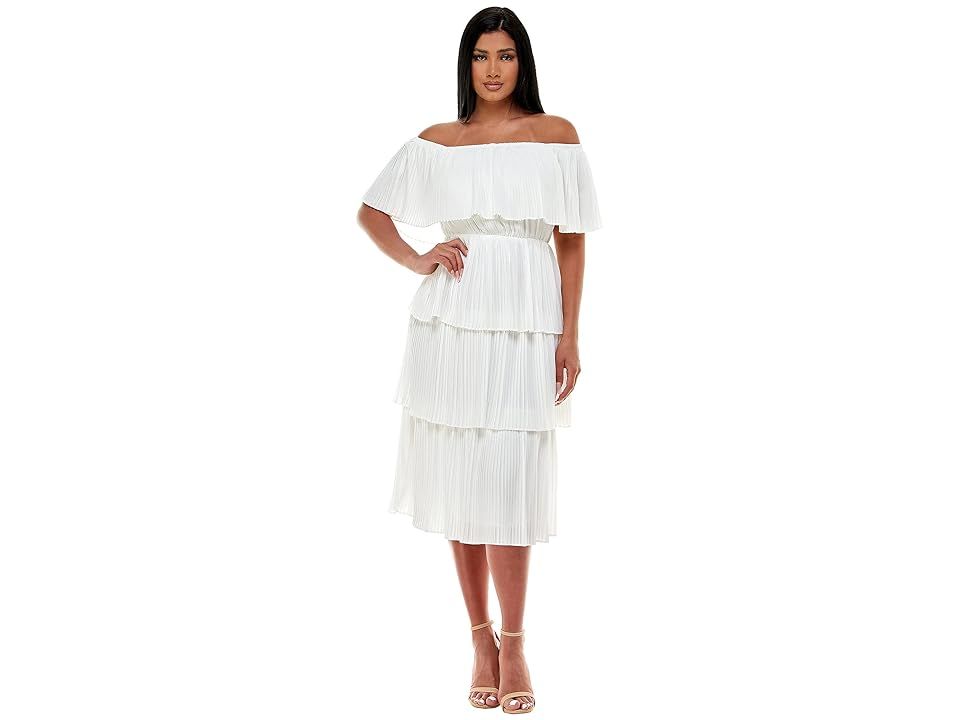 Bebe Off Shoulder Tiered Dress (White) Women's Clothing | Zappos