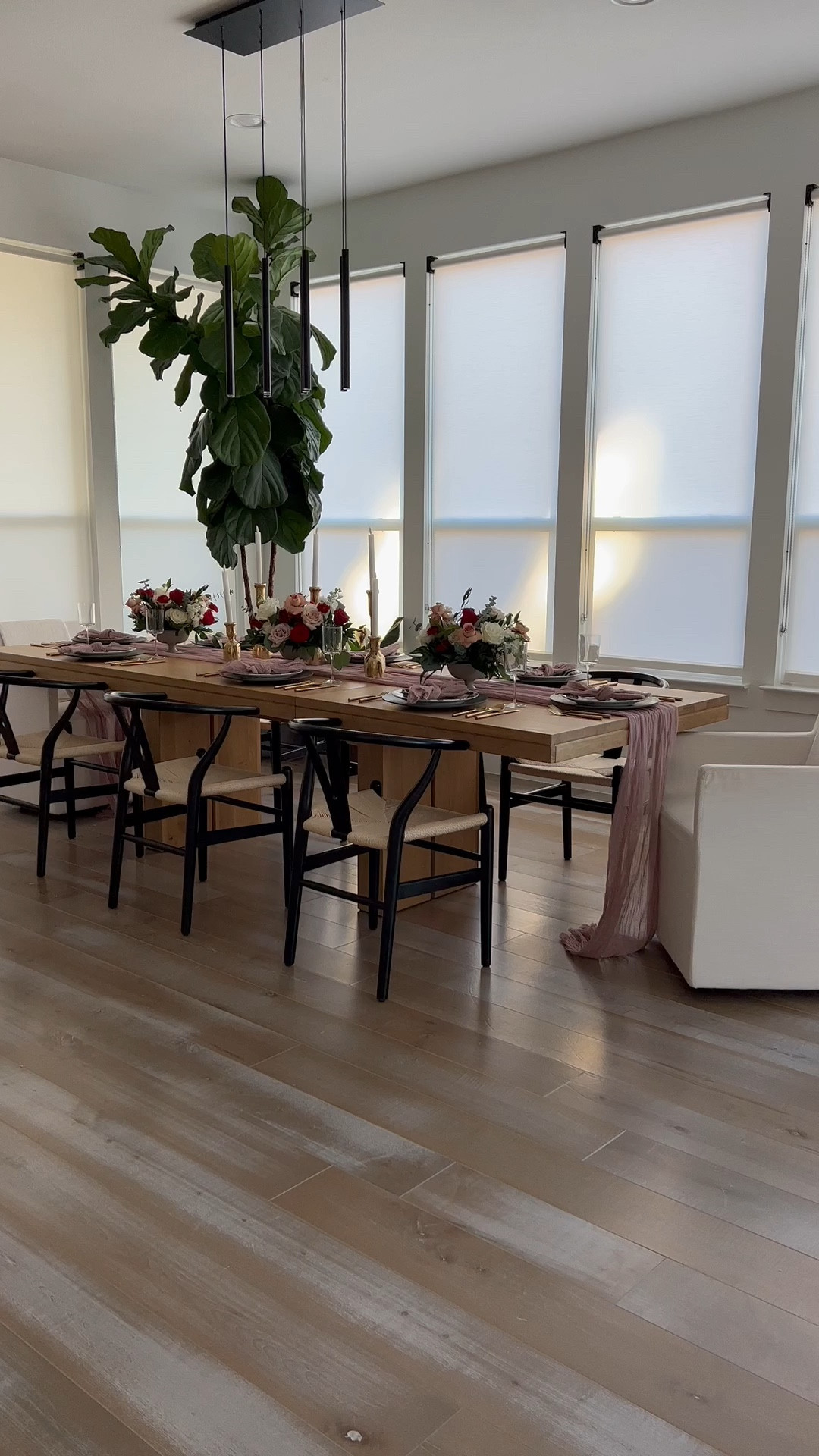Girls dinner table setting in our dining room. Love how this oak dining table extends and can fit up to 14 people (it’ll be tight though!) love these black wishbone chairs because they are comfortable while also making a statement. Also linked my pink gauze runner, napkins and other table setting items 

#LTKHome