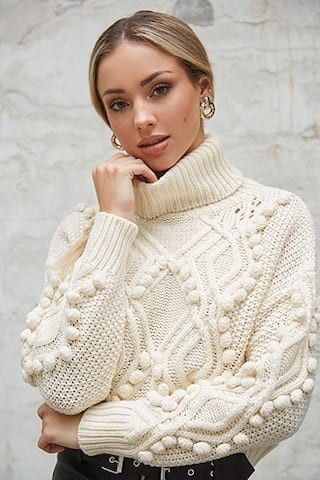 Turtleneck Cable-Knit Pom Pom Sweater | Forever 21 (US)