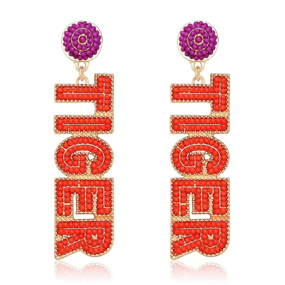 TIGER Earring Football Game Day Seed Bead Dangle Earrings for Women Handmade Statement Sports Tea... | Amazon (US)
