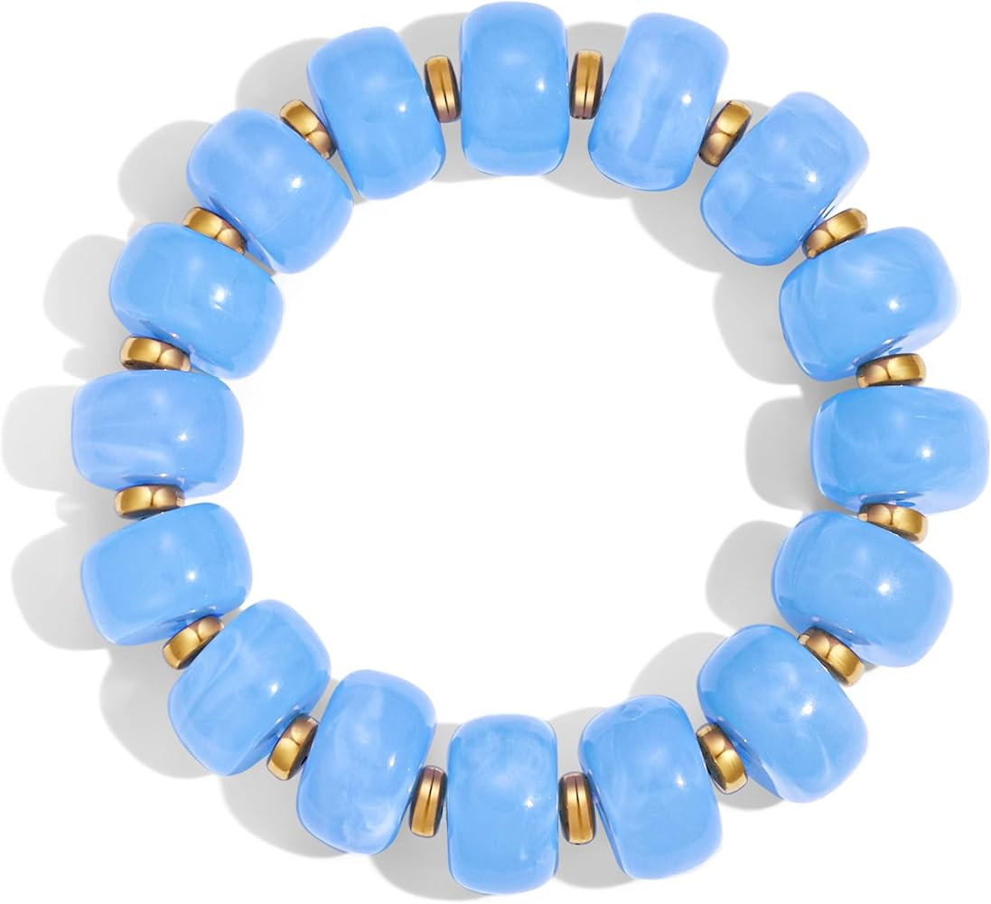 Bead Bracelet for Women Vibrant Color Resin Beads Bracelets Elastic Stretch Chunky Bracelet Boho ... | Amazon (US)