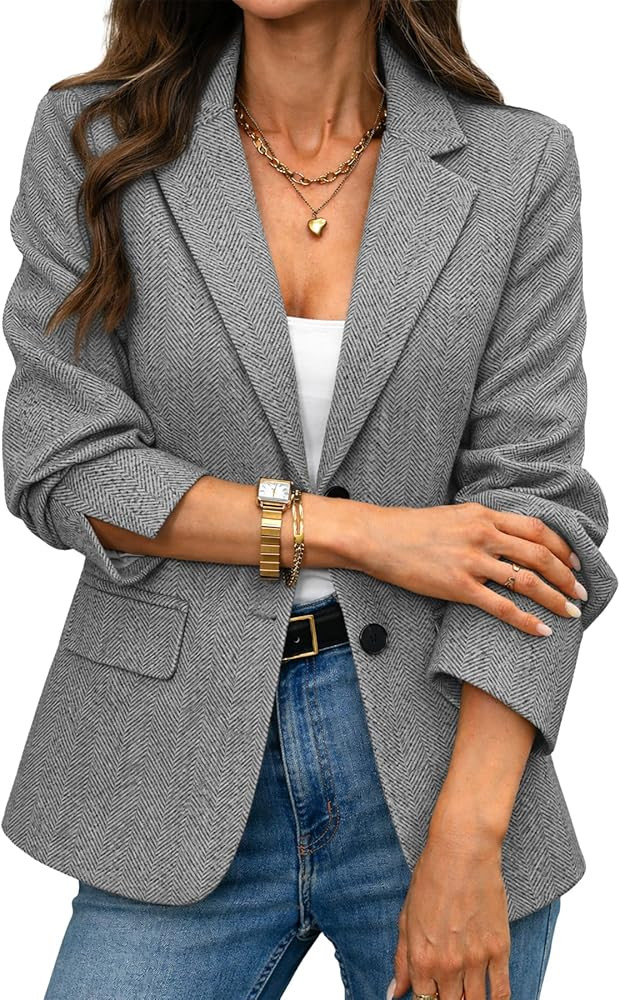 ELLEVEN Women’s Herringbone Tweed Blazer – Slim Fit Business Casual Work Jacket with Flap Poc... | Amazon (US)