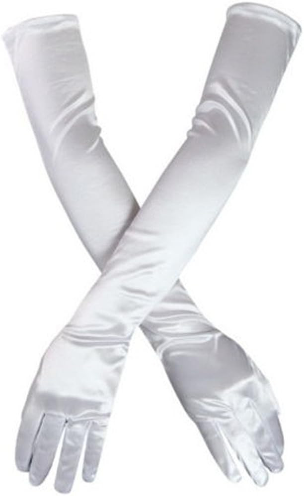 DreamHigh Women's Evening Party Mittens 21" Long Black/White Satin Finger Gloves | Amazon (US)
