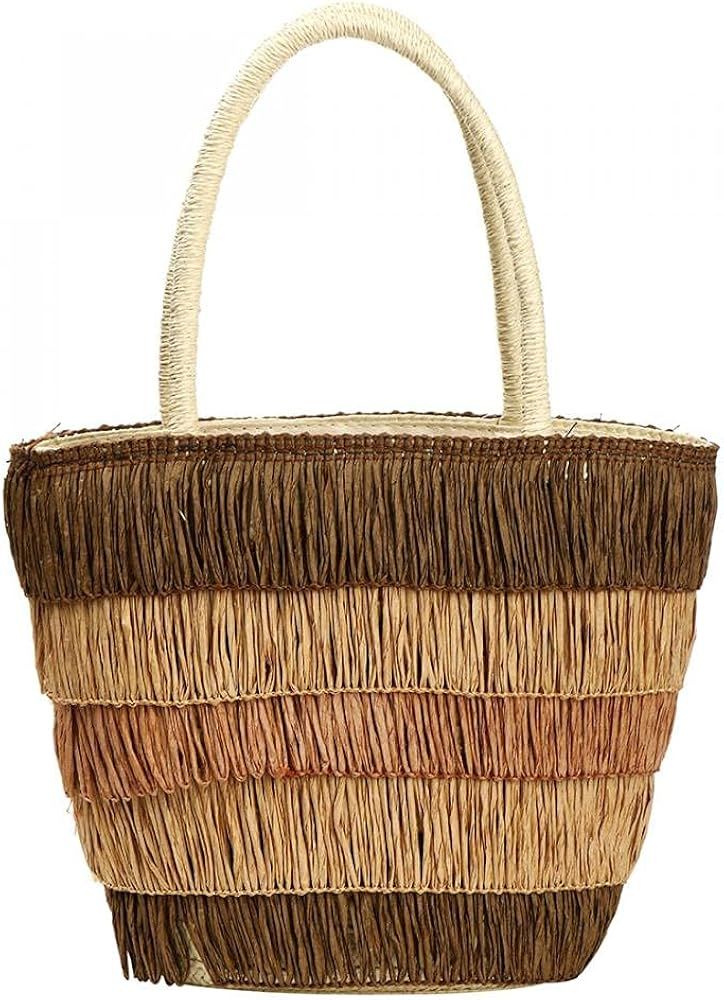 Womens Straw Woven Tote Large Beach Bag Handmade Woven Handbag Hobo Bag with Pom Poms | Amazon (US)