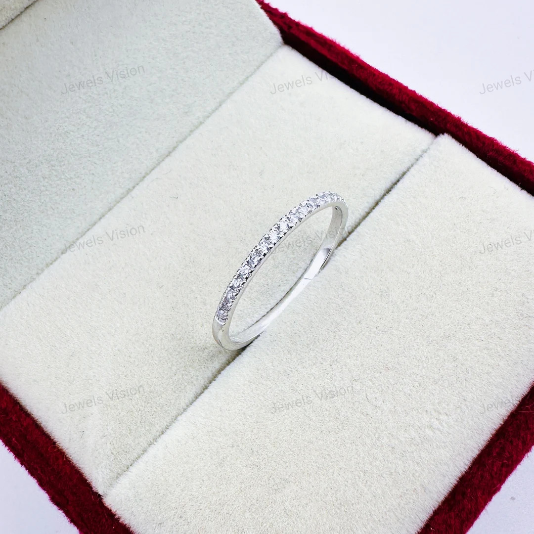 Lab Grown Diamond Wedding Band: Sterling Silver Anniversary Stacking Ring - Etsy | Etsy (US)