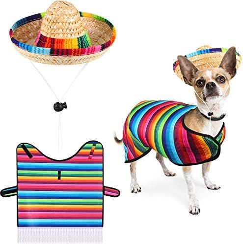 Dog Sombrero Hat Pet Serape Poncho Costume Multicolor Funny Dog Costume Adjustable Sombrero Costume  | Amazon (US)