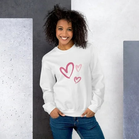 Valentine s Day Hearts Gift Unisex Sweatshirt (White L) | Walmart (US)