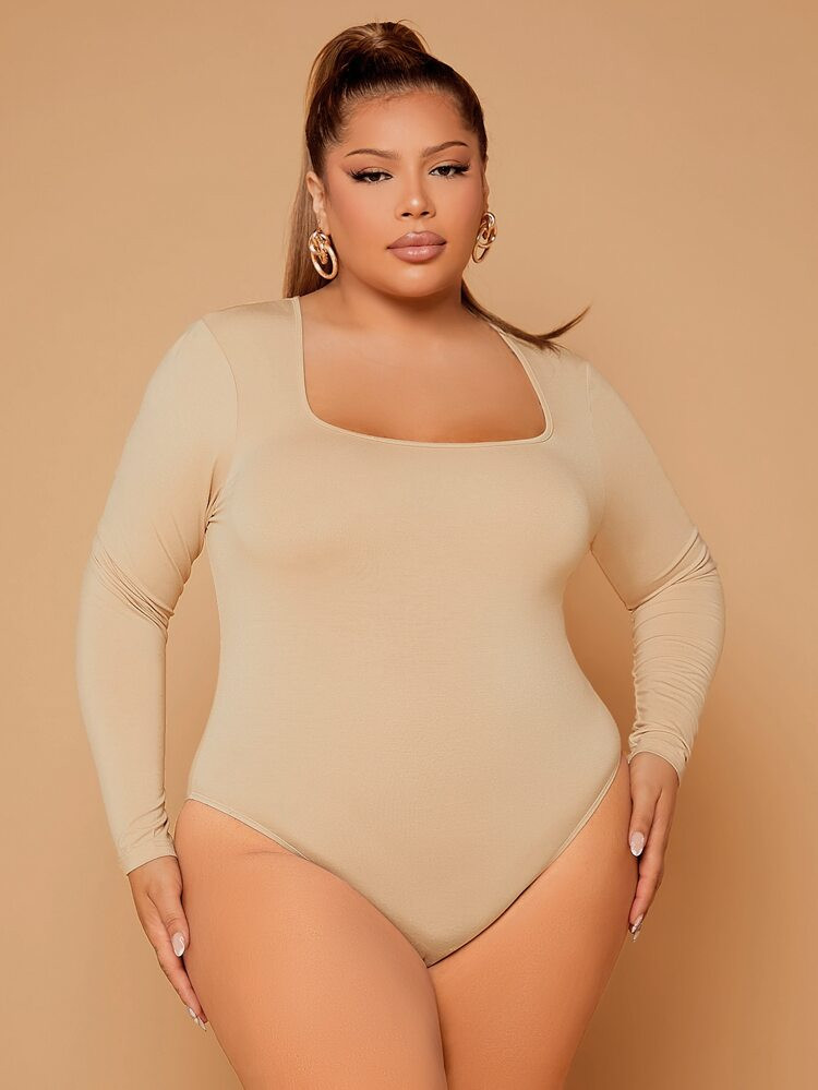 SHEIN SXY Plus Square Neck Slim Fit Bodysuit | SHEIN