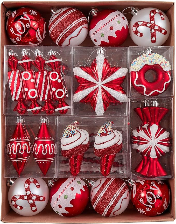 Valery Madelyn Christmas Ball Ornaments, 60ct Candy Cane Red and White Shatterproof Christmas Tre... | Amazon (US)
