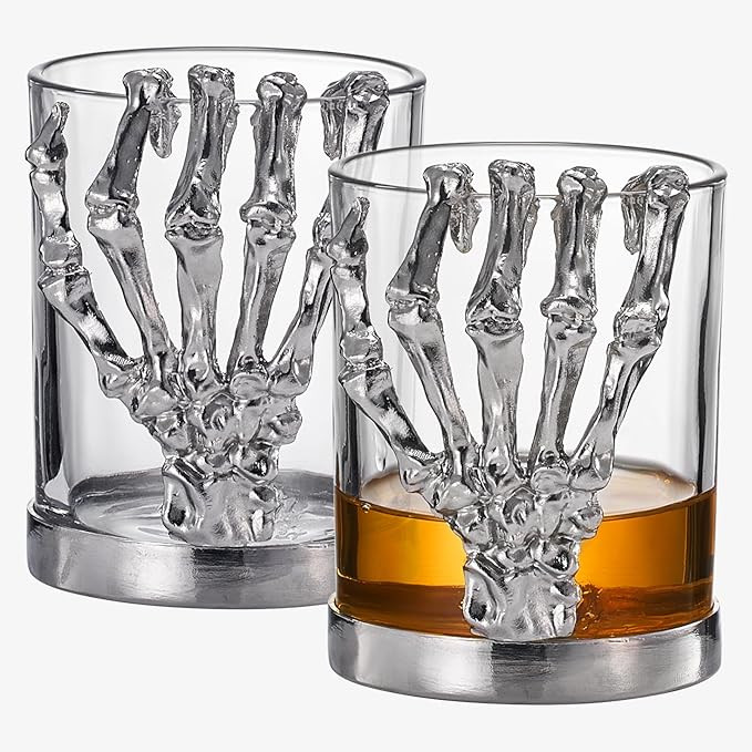 Halloween Skeleton Whiskey Glass Tumbler Single 10oz, 2 Set, 4.3 Inch Tall Gothic Drinking Cup fo... | Amazon (US)