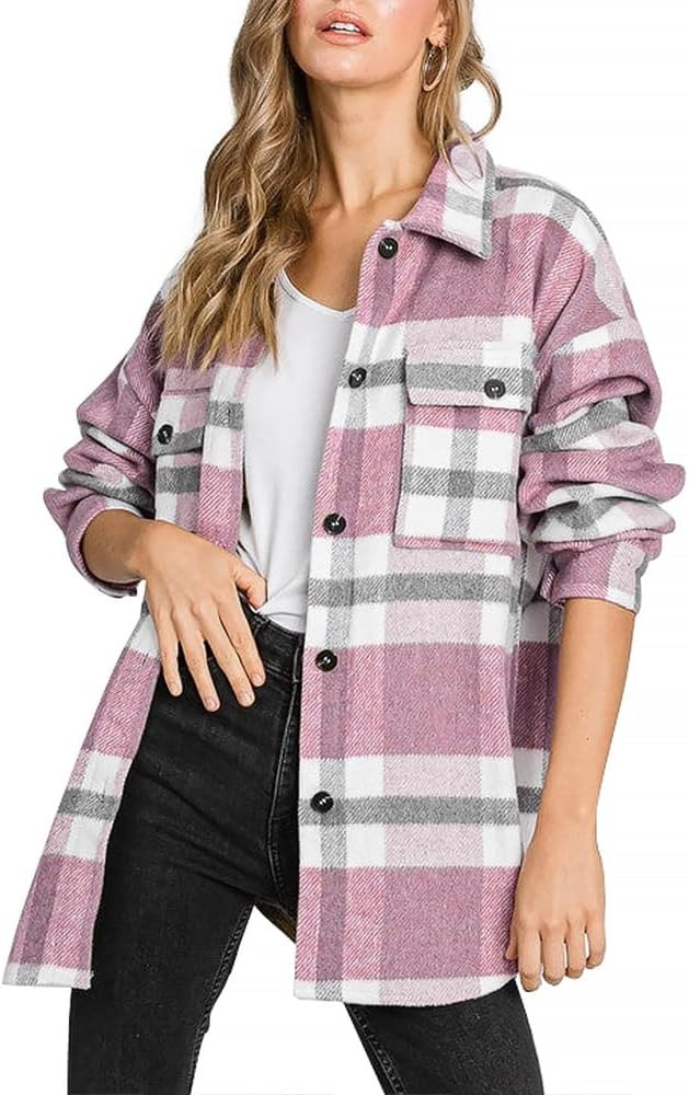 Beaully Women's Flannel Plaid Shacket Fall Winter Outfits Long Sleeve Button Down Shirts Jacket C... | Amazon (US)