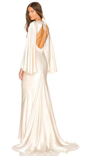 La Lune Circle Sleeve Backless Maxi Dress in Cream | Revolve Clothing (Global)