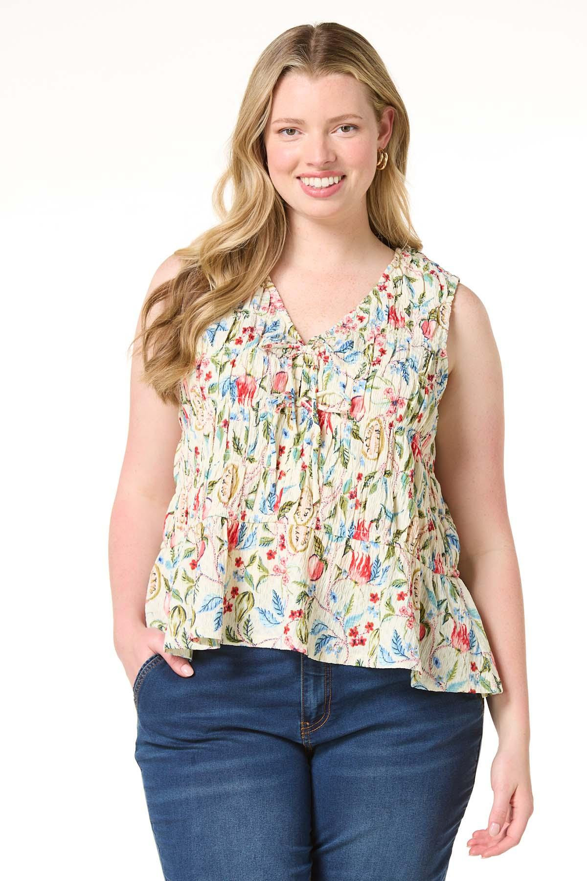 Plus Size Fruit Floral Smocked Tank | Cato Fashions