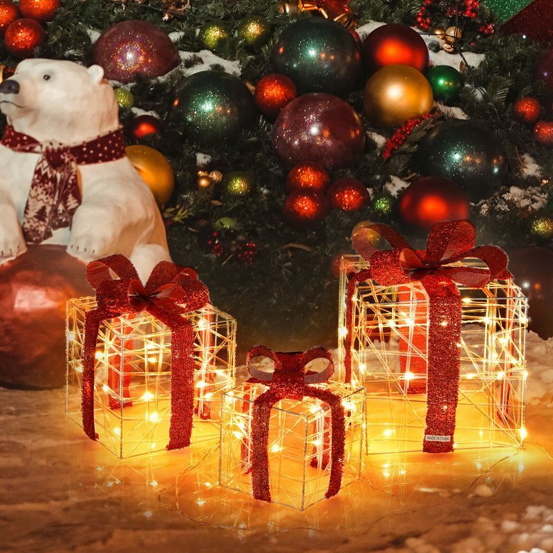 Costway 3 PCS Christmas Gift Boxes Indoor Outdoor W/ 60 LED Lights, Waterproof Plug | Target