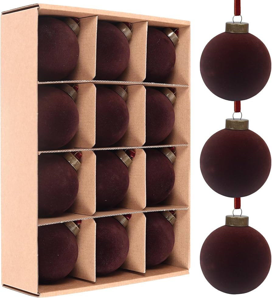 12 Pcs Velvet Christmas Balls Bulk Shatterproof Plastic Christmas Tree Decorations for Decorative... | Amazon (CA)